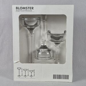 IKEA Blomster Vintage Glass Candle Holders – Tall Set of 3 – Clear – New in Box